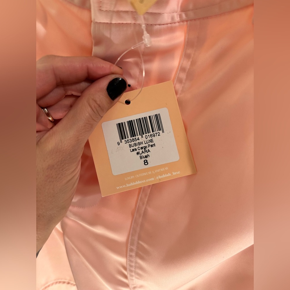 New NWT Bubish Lara Cargo Pant in Blush pink satin silk wide leg revolve - Picture 7 of 7